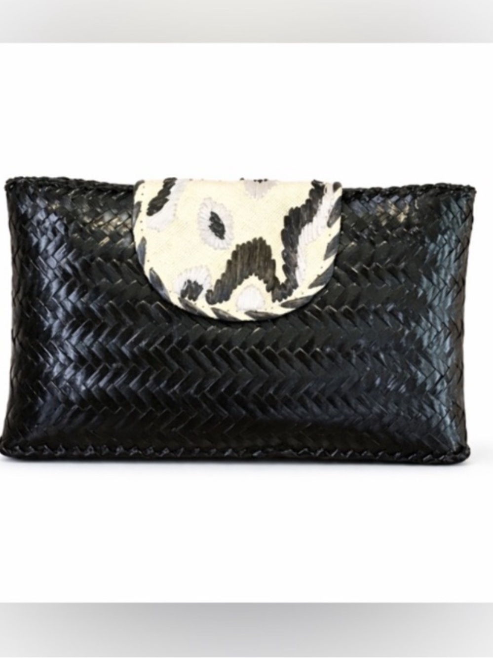 KULTURA Women’s Embroidery Basket Woven Black Clutch Bag